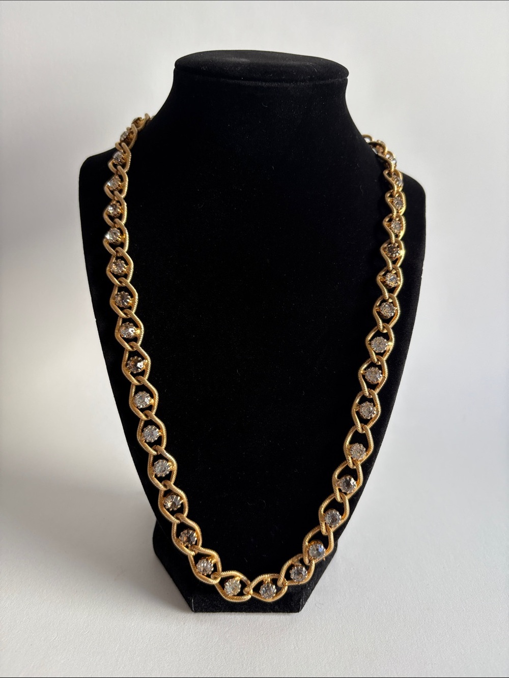 Vintage Gold Chain Necklace with Pavé Crystal Accents